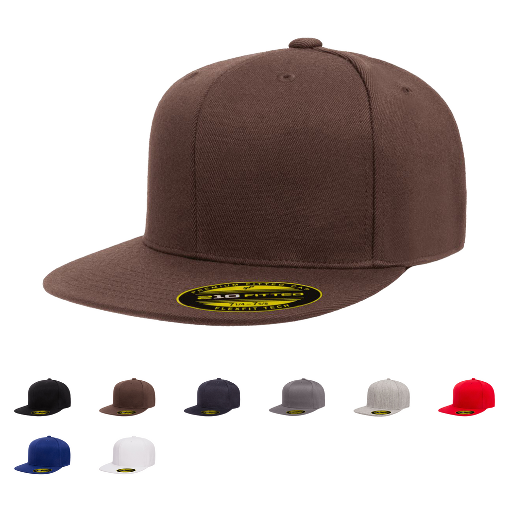 FlexFit 6210 - Flexfit 210? Premium Fitted Cap Flat Bill Hat, 6210FF - Blank - Signature Edition