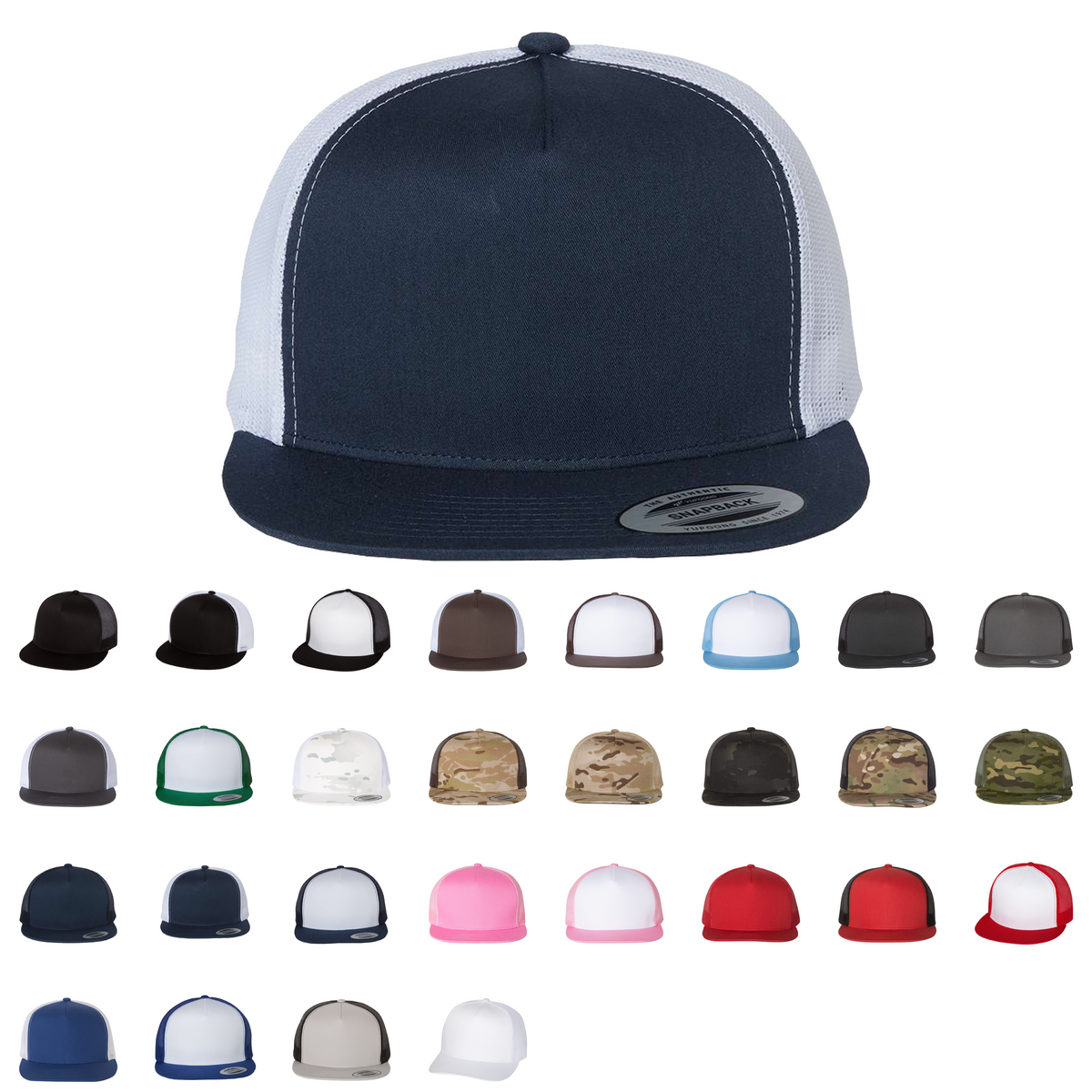 YP Classics, Yupoong 6006 Flat Bill Trucker Cap - Blank - Signature Edition
