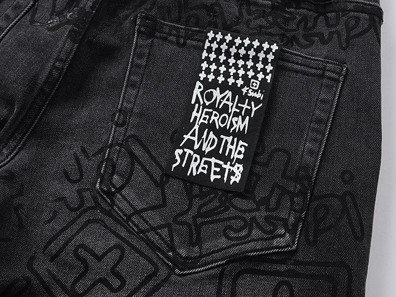 Ksubi Black Tonal Graphic Slim Tapered Jeans — detail