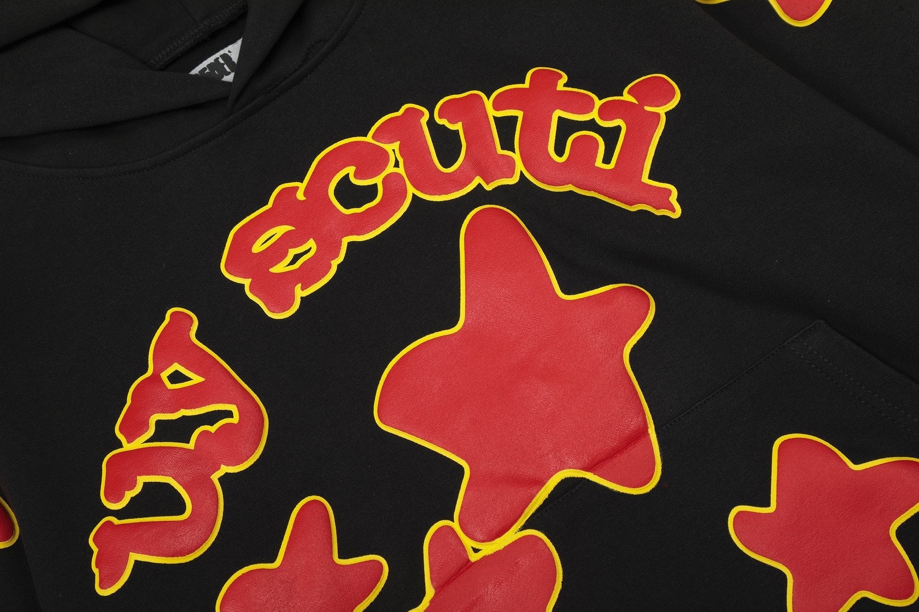 Sp5der Red & Yellow Graphic Hoodie — detail