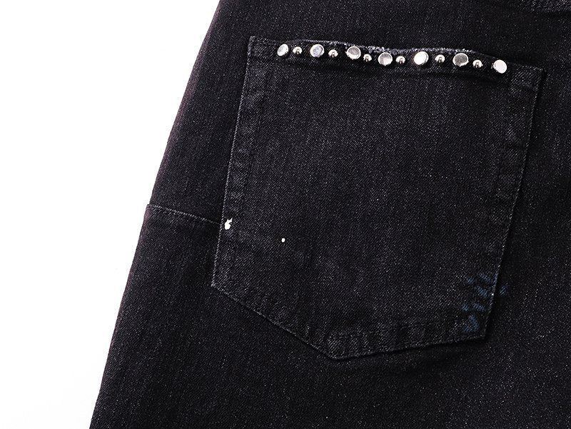 Purple Brand Studded Paint-Splatter Black Jeans — detail