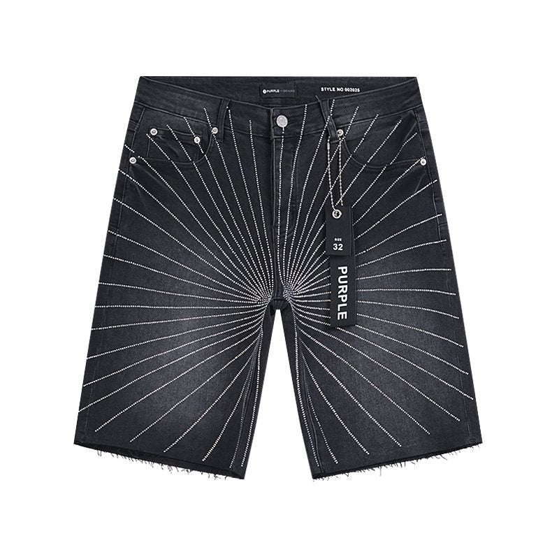 Purple Brand Rhinestone Sunburst Denim Shorts — hero