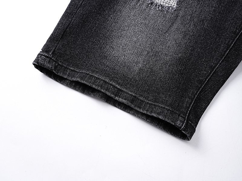 Purple Brand Washed Black Distressed Denim Shorts — detail