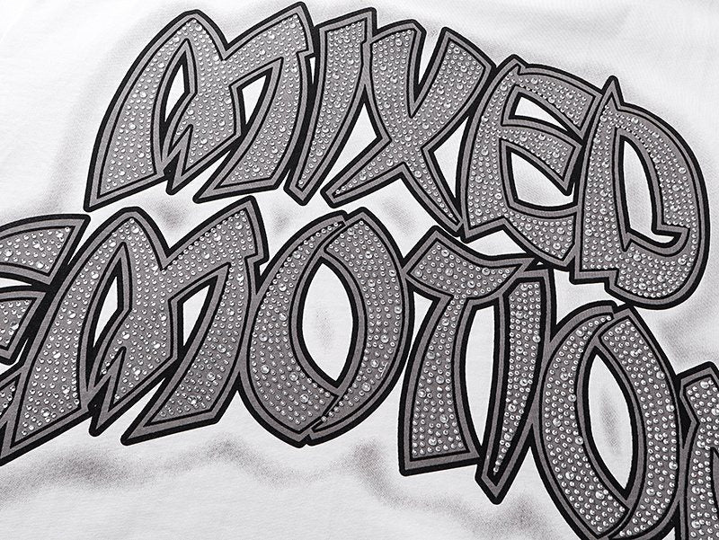 MIXED EMOTION White Graphic Short-Sleeve T-Shirt — detail