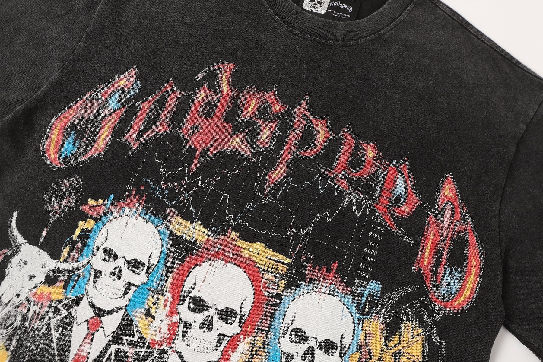 Godspeed Washed Black Skull Car Graphic T-Shirt — detail