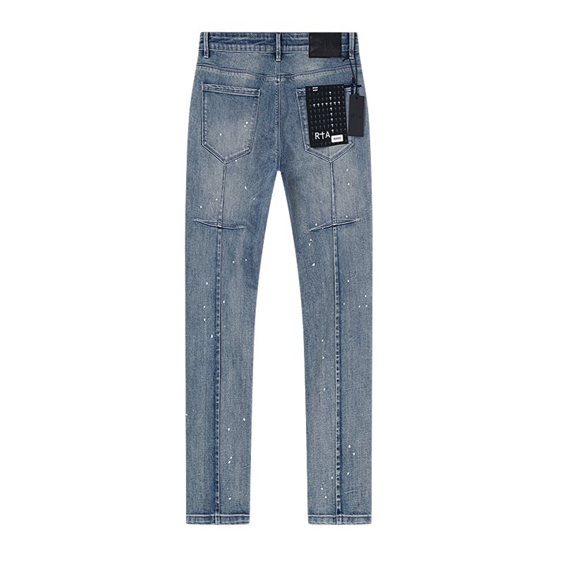 R+A Light Blue Distressed Paint Speckle Jeans — back