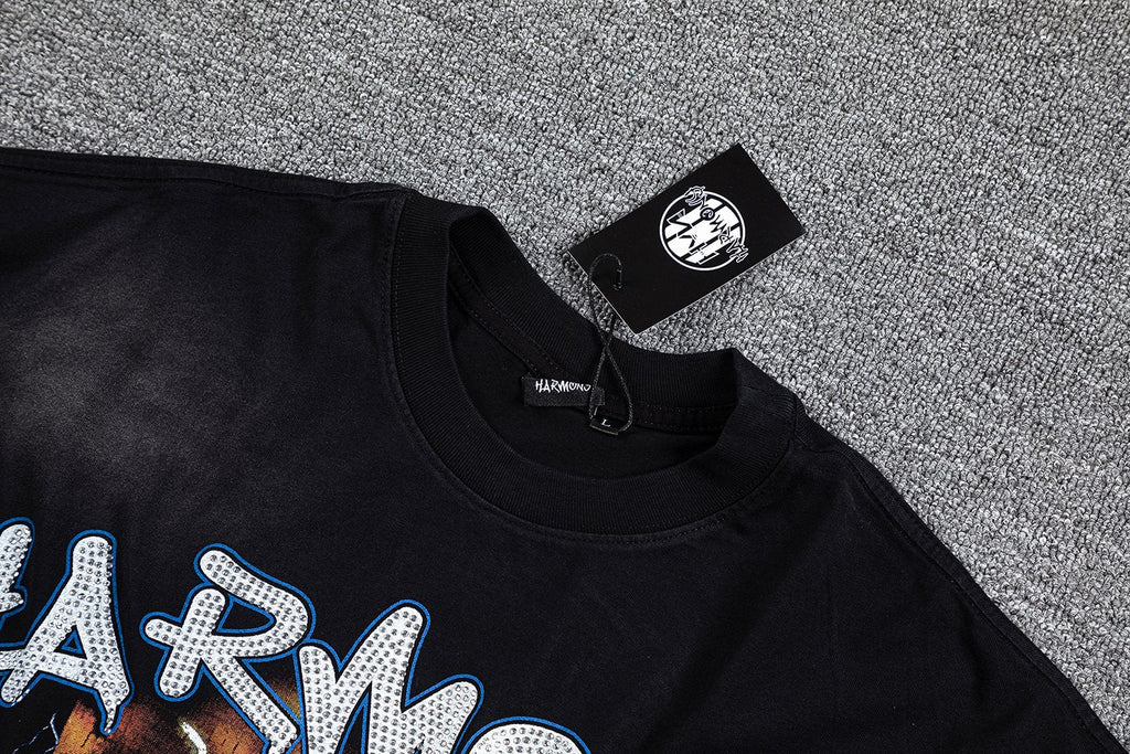 HARMONY Black Front & Back Graphic T-Shirt — hang_tag