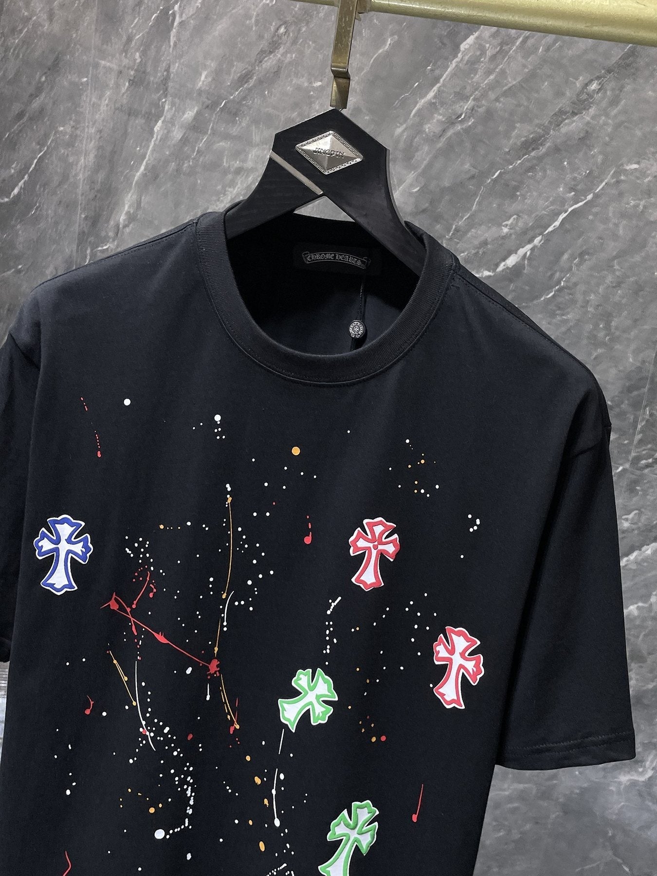 Chrome Hearts Cross Paint Splatter Graphic T-Shirt — front