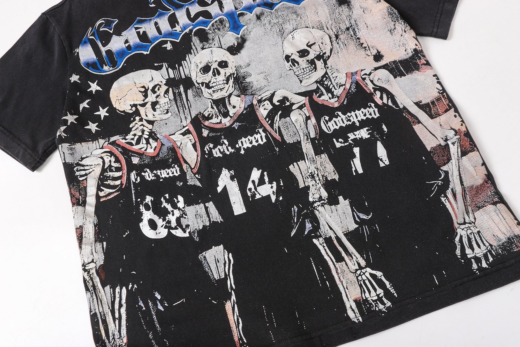 Godspeed Skeleton Basketball Number 14 T-Shirt — detail