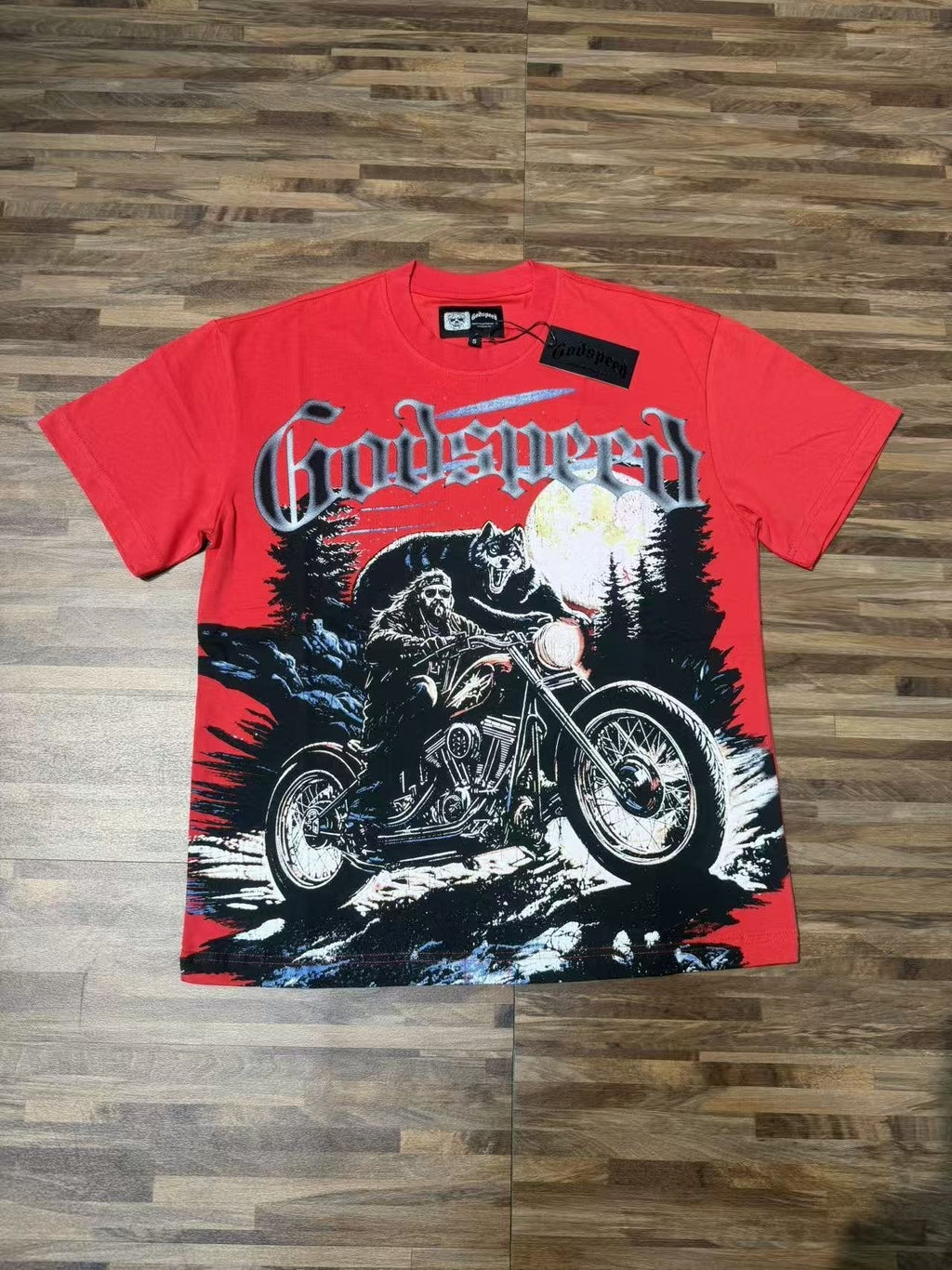 Godspeed Motorcycle Wolf Moon Graphic T-Shirt — front